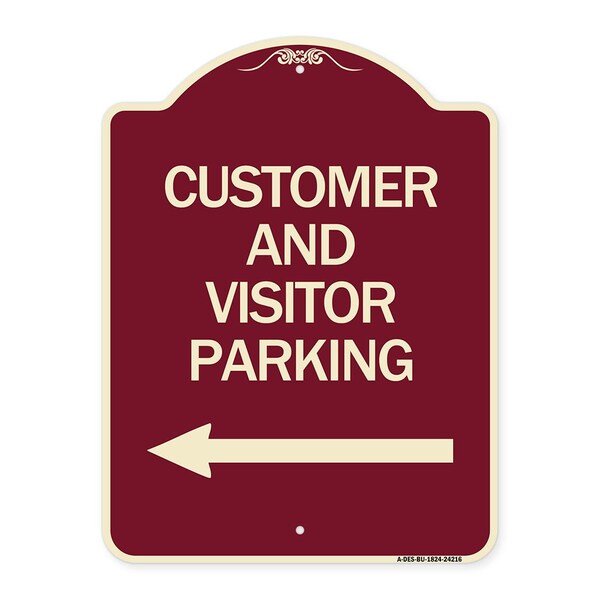 Customer and Visitor Parking W/ Left Arrow Heavy-Gauge Aluminum Sign, 24" x 18", BU-1824-24216